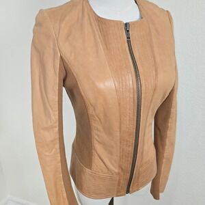 Trouvé Womens Genuine Leather Moto Jacket Knit Panels Camel Tan Size S Nordstrom